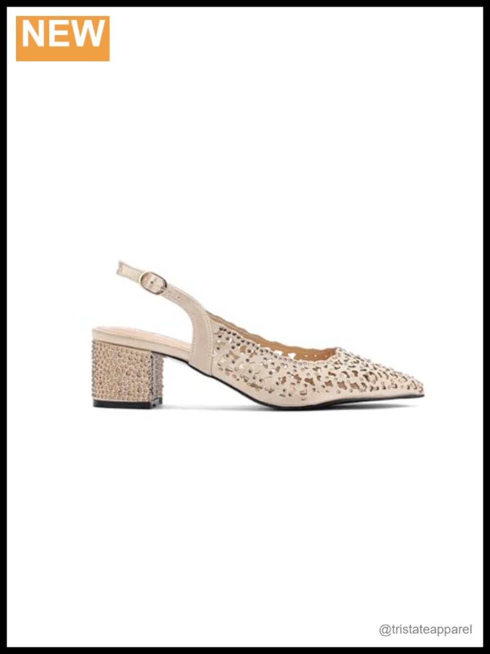 Rhinestone Satin Block Heel Slingback Pointed Toe Dress Pump